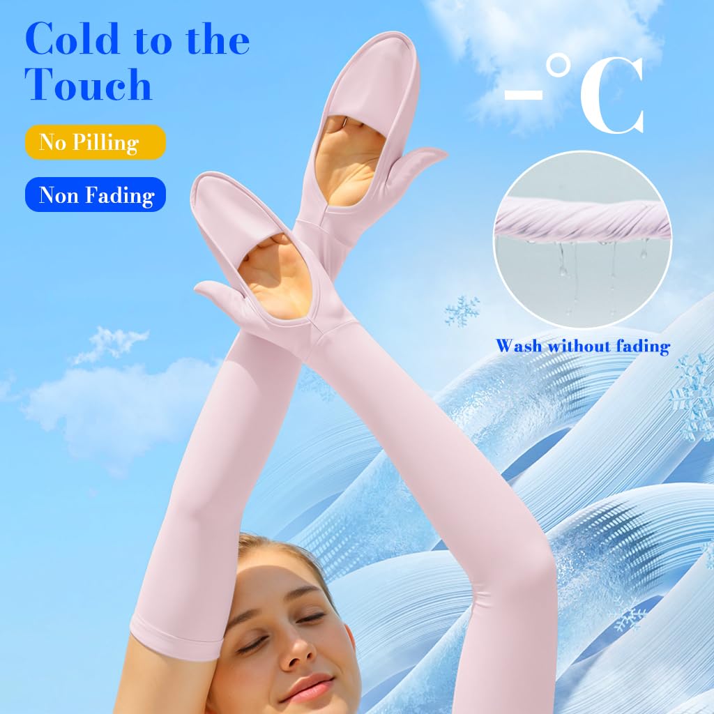 Venzina UV Sun Protection Arm Sleeves for Outdoor Sports with UPF 50+ and Anti Slip Design | Cooling Pink Ice Silk for Women and Girls