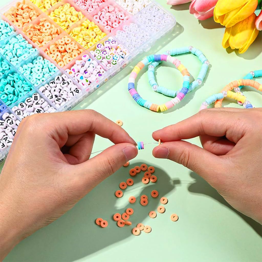 SANNIDHI 3860pcs Clay Beads Letter Beads Kit for Bracelet Making 8-Color Clay Beads Heart Smile Face Beads Spacer Beads DIY Jewelry Making Beads Kit with Scissors, Tweezer, Crystal Lines