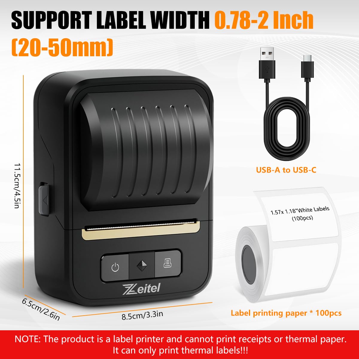 ZEITEL Thermal Label Printer for Home & Office with Bluetooth and 40mm/s Speed | 203 DPI Inkless Sticker Maker
