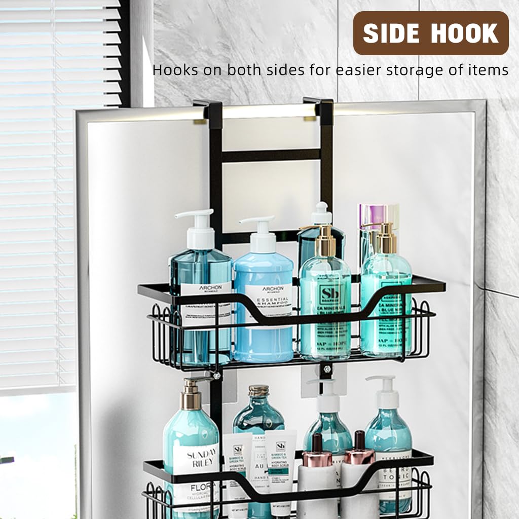 HASTHIP Double Layer Over Door Shower Caddy for Bathroom Storage with Metal Wire Baskets and Hooks
