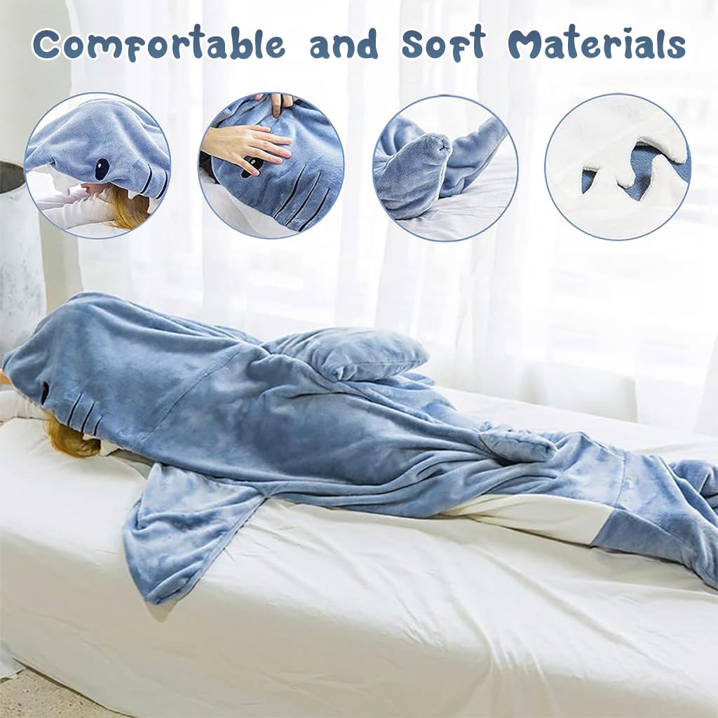 Zibuyu Shark Blanket Pajama for Men and Women with Flannel Plush Fabric | Cozy XL 2 PCS Wearable Sleeping Bag