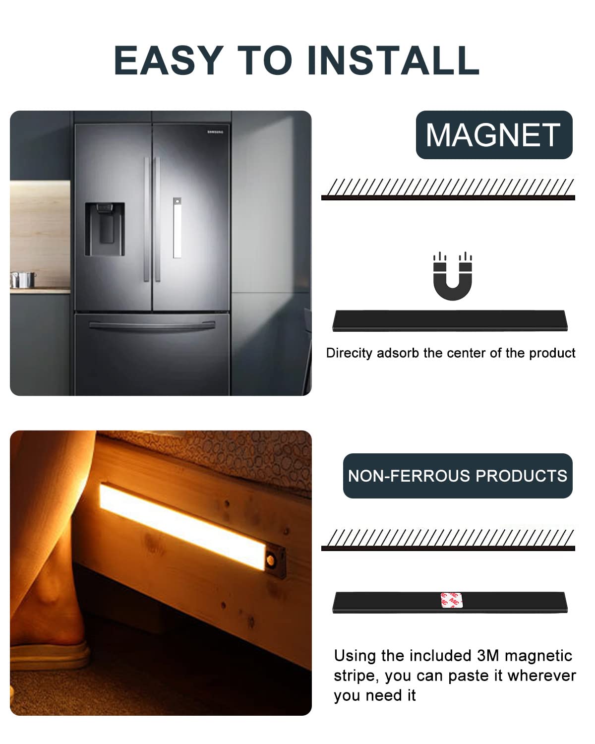 ELEPHANTBOAT Motion Sensor Light for Home with 800mAh Rechargeable Battery and Ultra-Thin 0.9cm Aluminum Body | Warm LED Cabinet and Stair Lighting