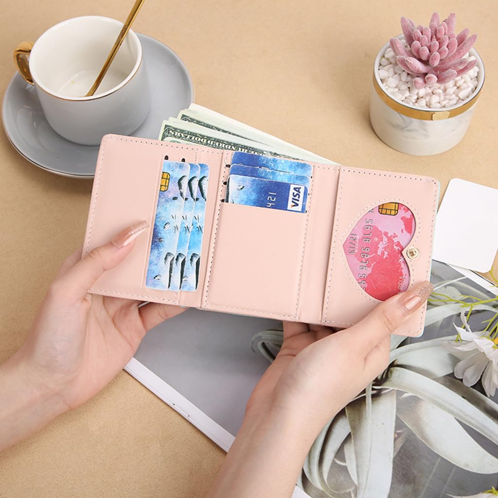 Zibuyu Card Holder Wallet for Women with Heart Photo Window 11x8 cm Pink Strawberry PU