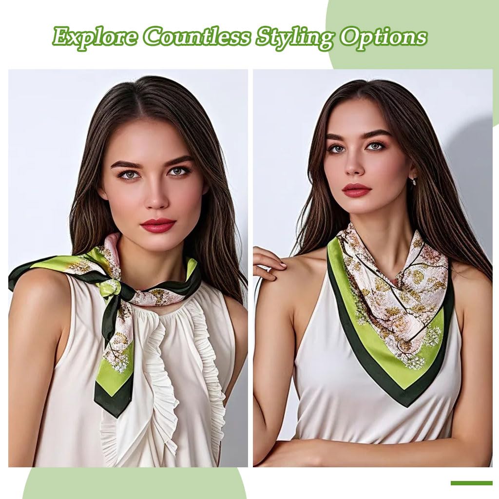 Zibuyu Vintage Square Scarf for Women featuring 90x90cm Silk Like Fabric | Elegant Green Accessory