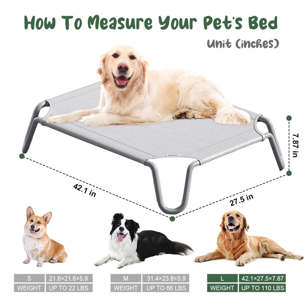 Qpets Fold Dog Bed for Medium and Large Pets featuring Steel Frame and Mesh Fabric 42×27.5 in | Supports up to 110 lb