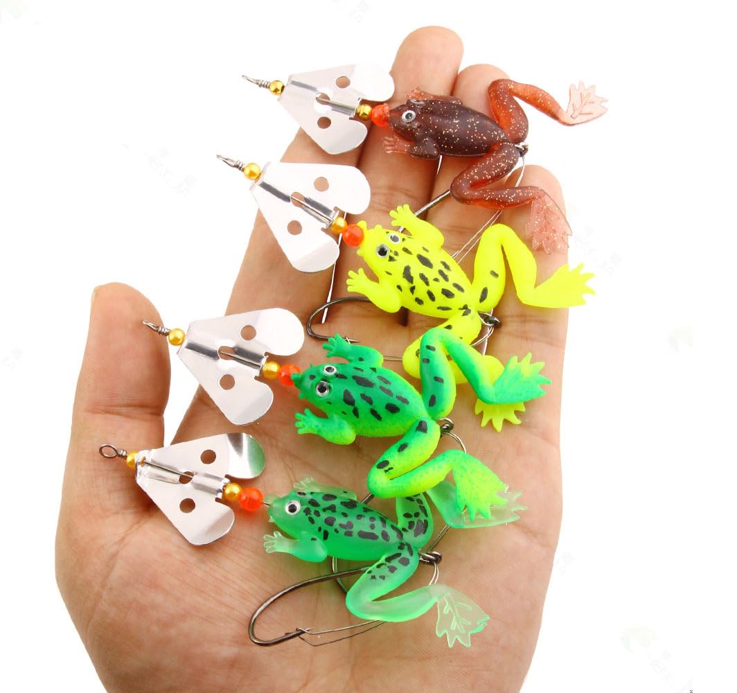 Proberos® Pack of 4 Propeller Frog Fishing Lures Silicone Wobblers Softbait Jigging Frog Lure-Multicolor