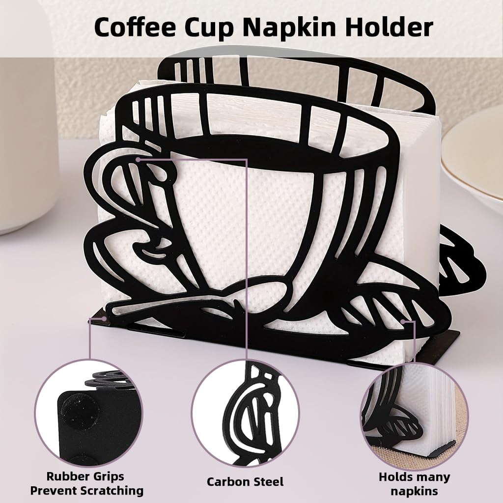ZIBUYU Modern Metal Napkin Holder for Kitchen and Dining featuring Cast Iron Frame | Decorative Coffee Cup Design for Home Café and Restaurant Tables