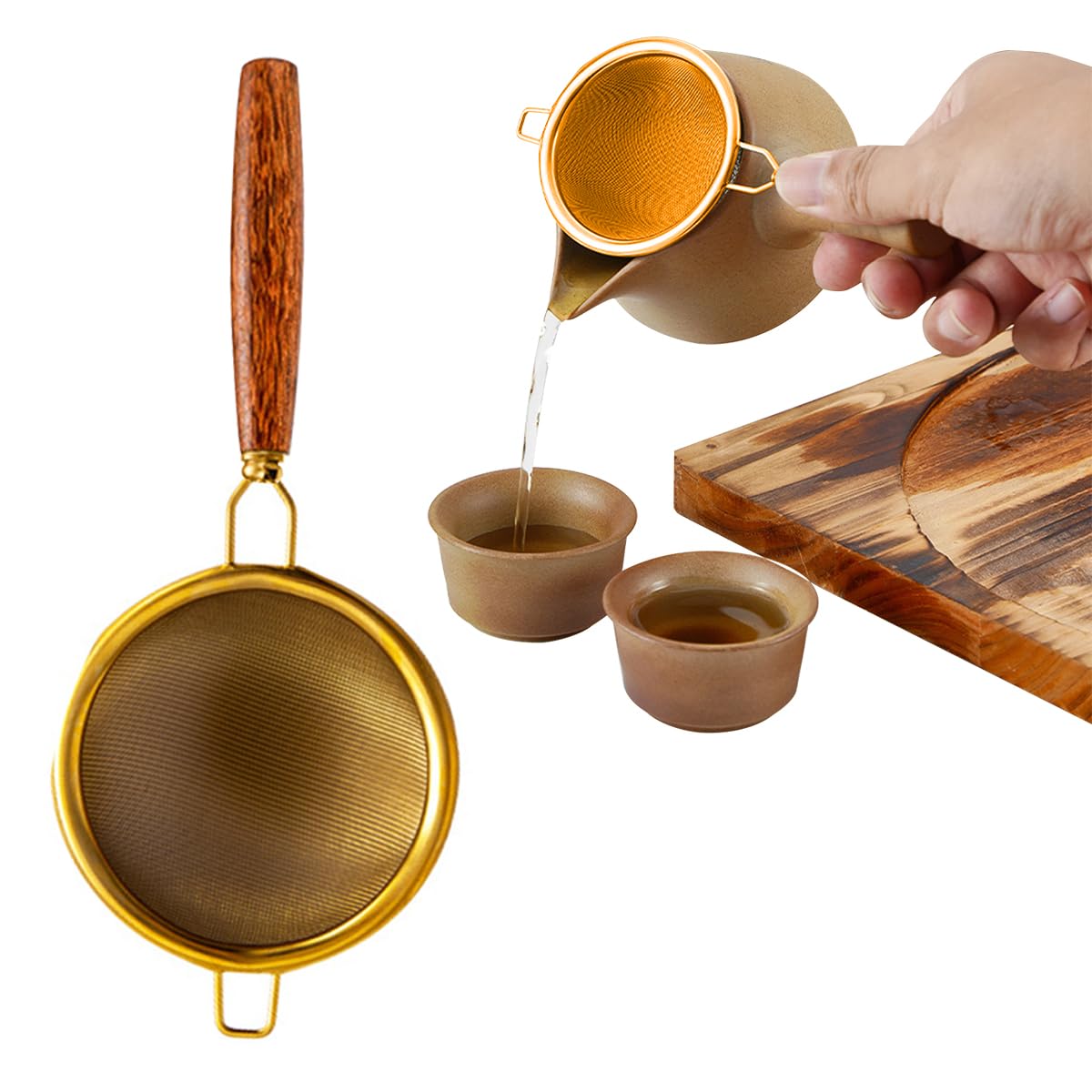 Supvox Mesh Strainer Loose Tea Strainer Wooden Handle Stainless Steel Mesh Strainer 6.57 inches Small Strainer Multi Purpose Kitchen Fine Mesh Filter