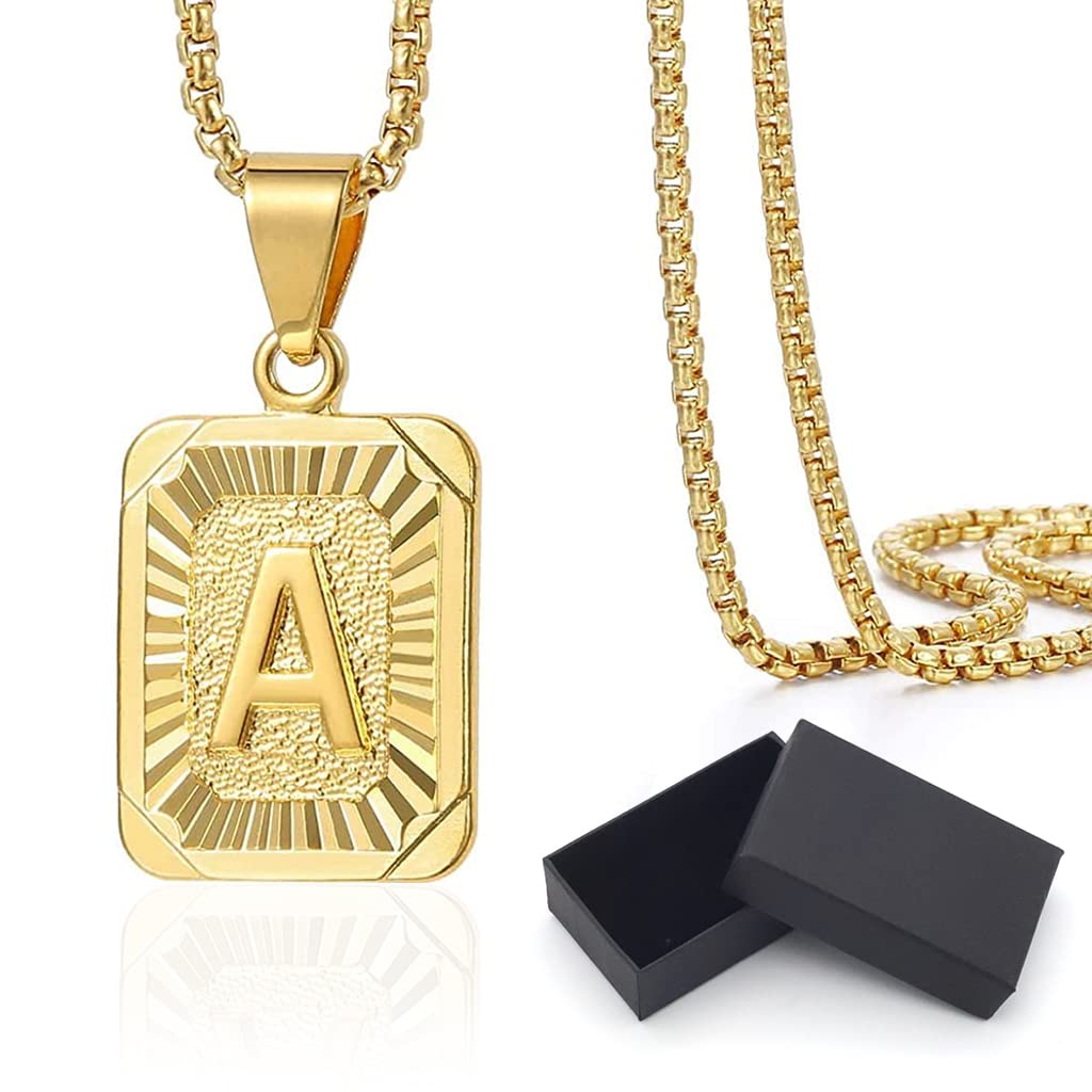 SANNIDHI Pendant Necklace for Men and Women with 0.78×0.62 in A Letter Charm | Golden Titanium Steel 20 in Chain