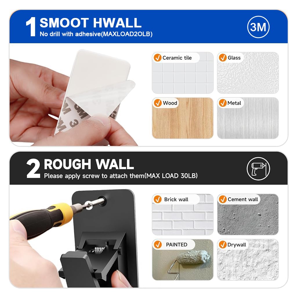 HASTHIP Curtain Rod Brackets for Wall Drapery | 4Pcs Metal Self Adhesive Holders