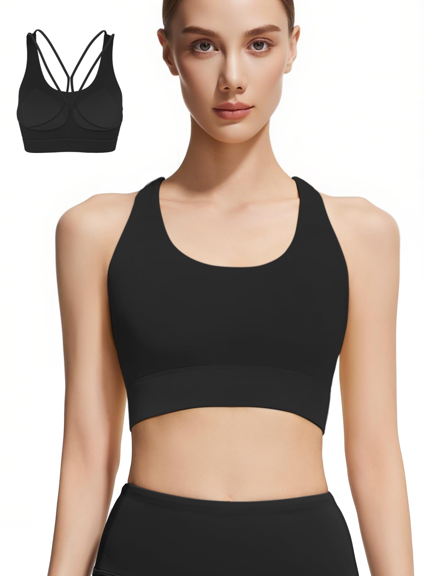 Venzina Women's High Support Sports Bra for Running and Gym with Criss Cross Back | Black Mesh Workout Top