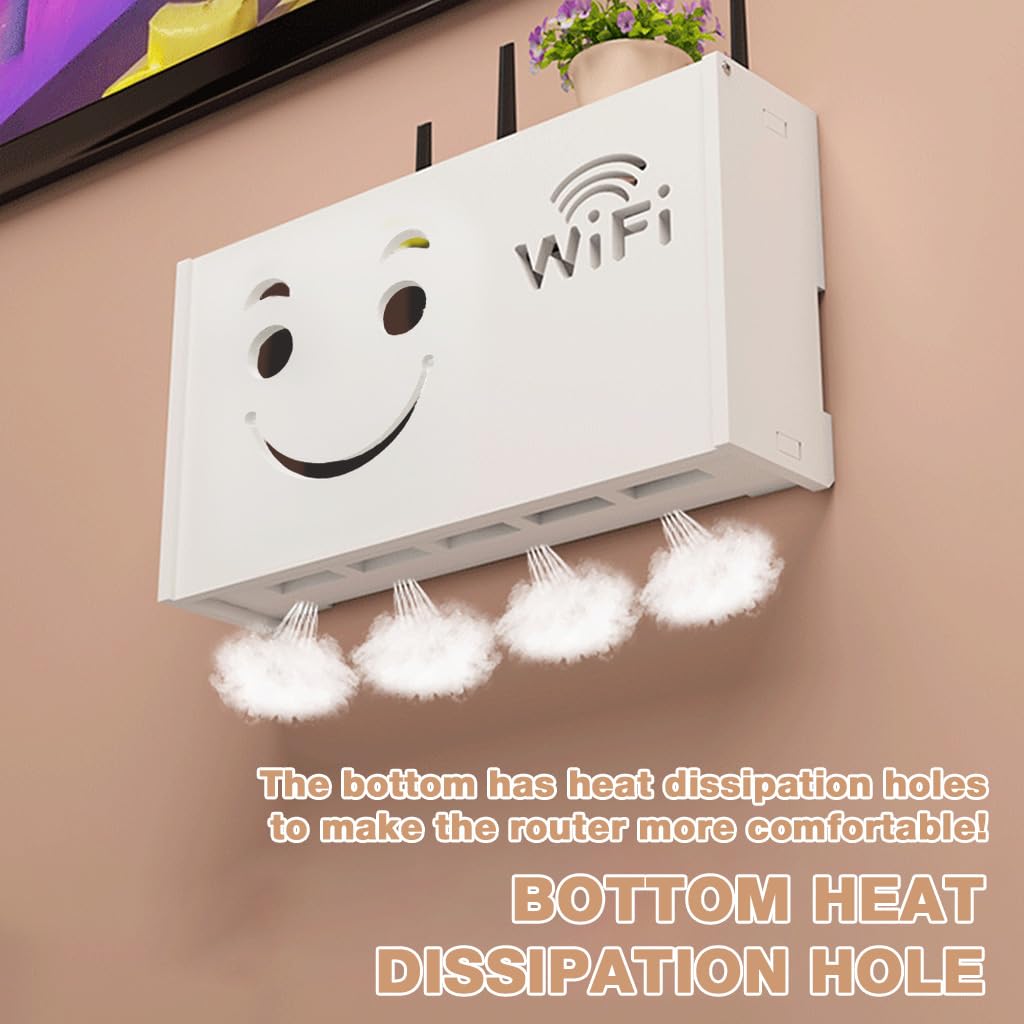 Supvox Wall Mount Storage Box for Router and Modem with PVC Cabinet Shelf in White | Space-Saving TV Accessory