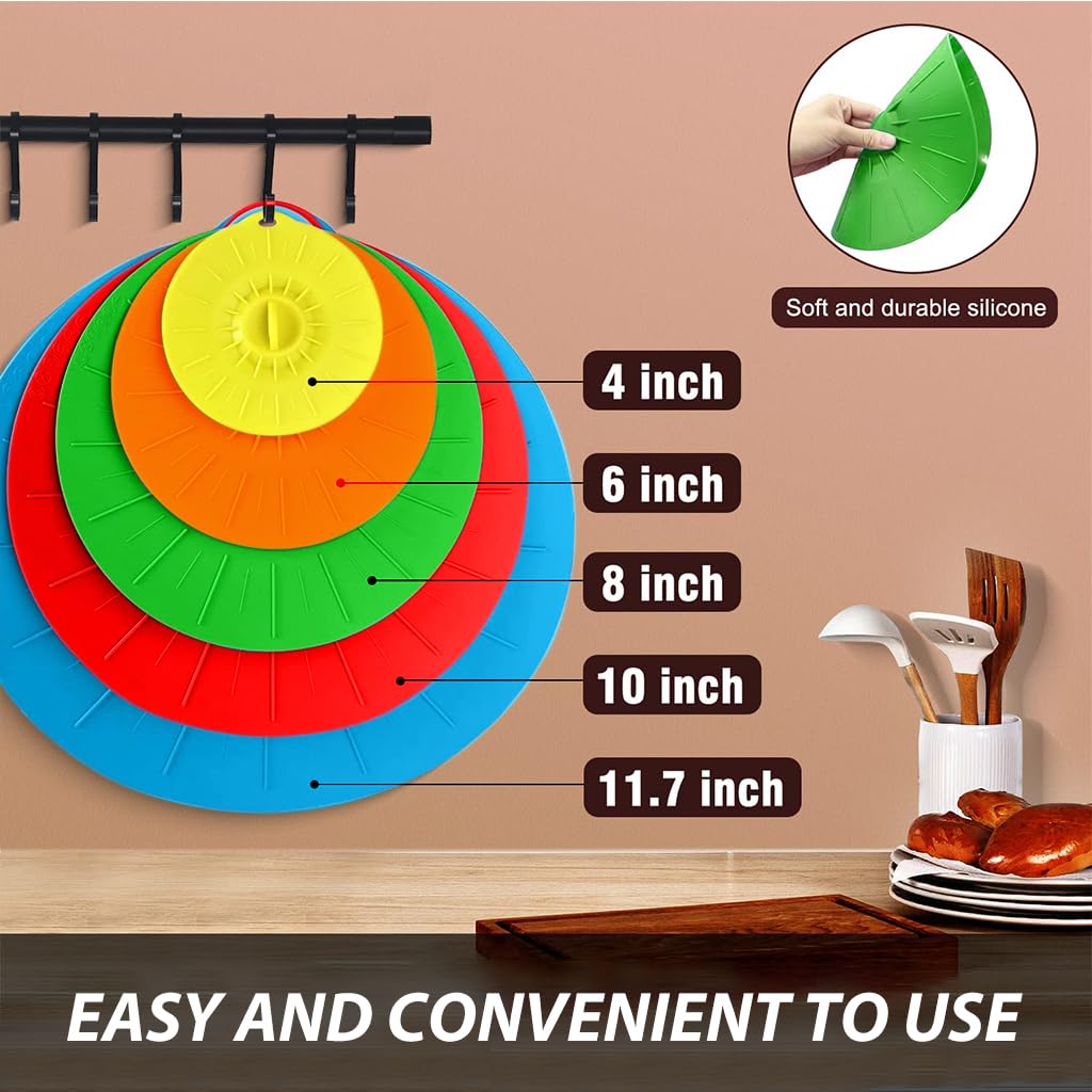 HASTHIP Silicone Lid Set for Bowls and Pots featuring Suction Grip | 5 Sizes Heat Resistant