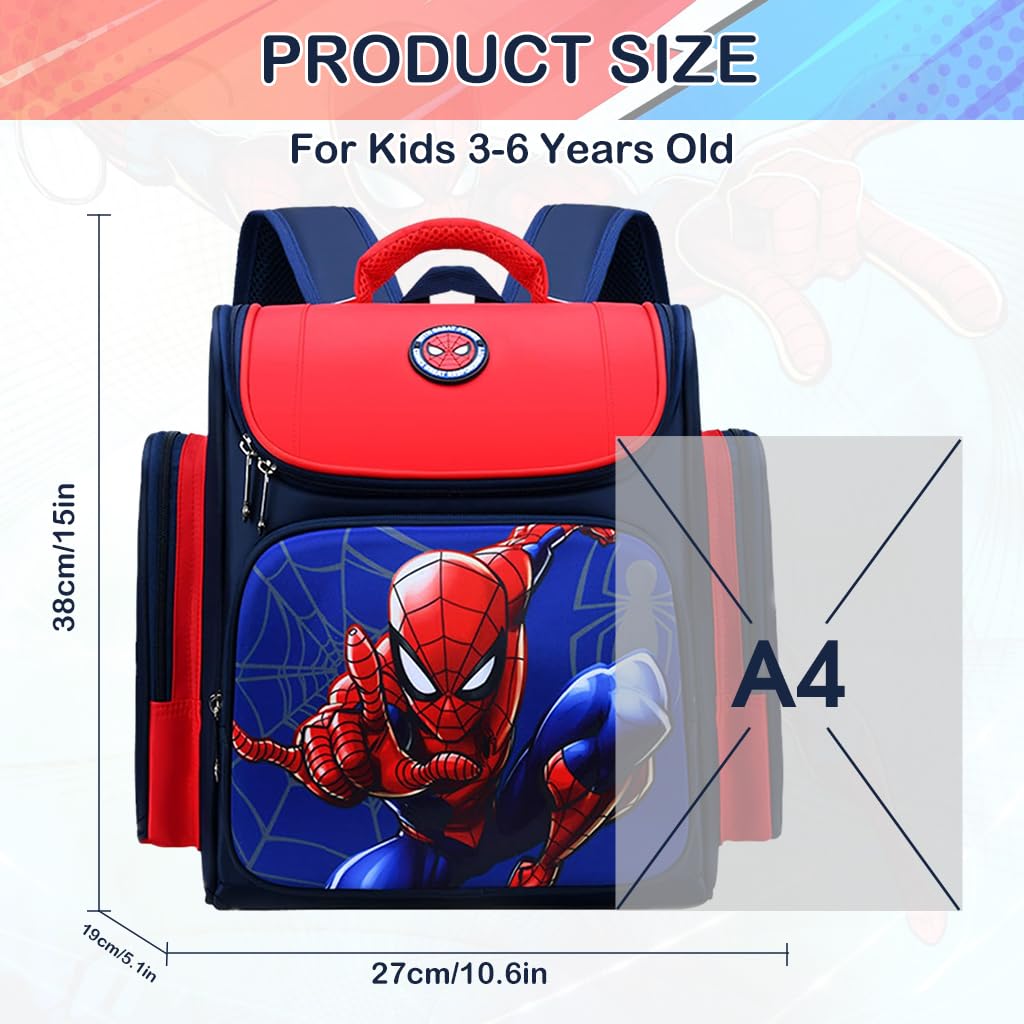 PALAY® School Backpack for Boy Kids Stylish Spider Man Waterpoof School Bag for Kids, Travel, Camping, Burden-relief School Backpack Gift  for Kids 3-6 Years Old, 27x13x38cm