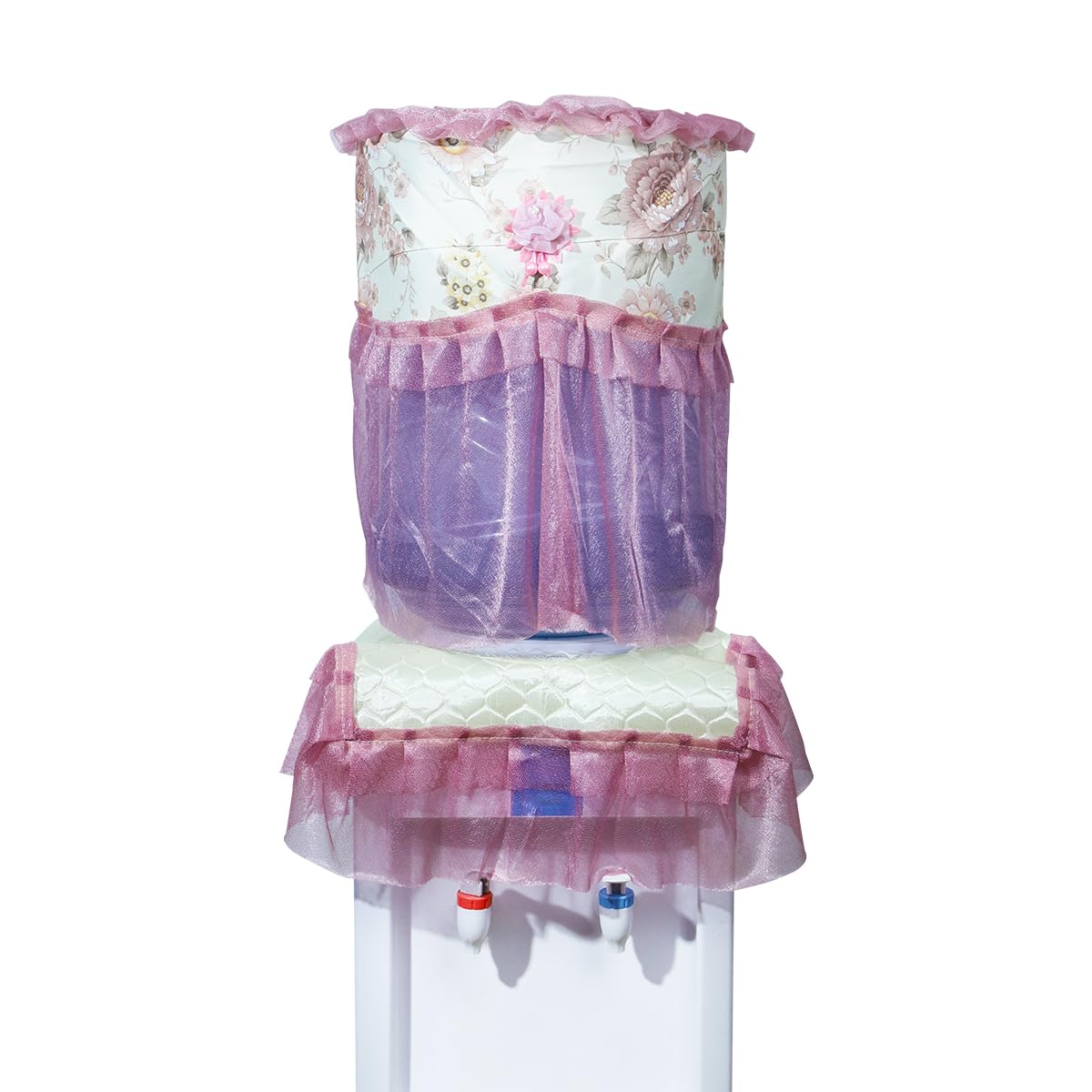 HASTHIP Water Dispenser Cover Set for 20L Gallon with Dual Protection and Lace Design | Floral Embroidery Dustproof Covers
