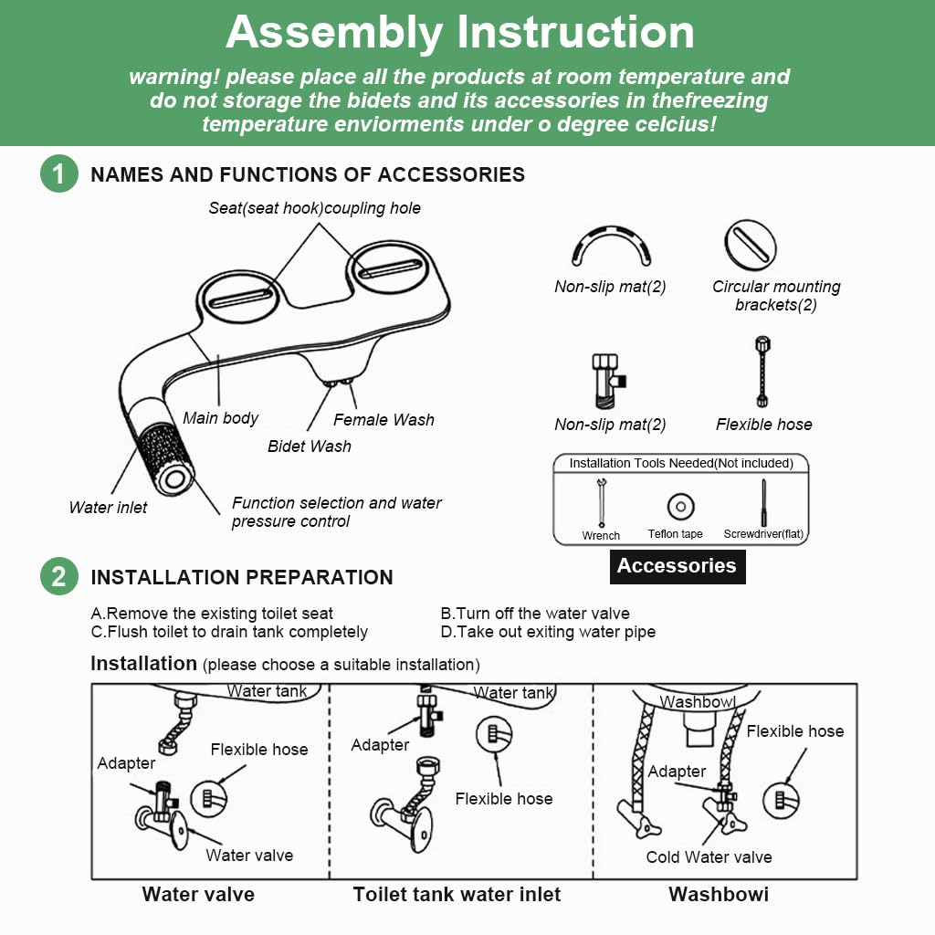 HANNEA Bidet Attachment for Toilet with Dual Nozzles and Adjustable Water Pressure | Easy to Install 8–21 cm Fit