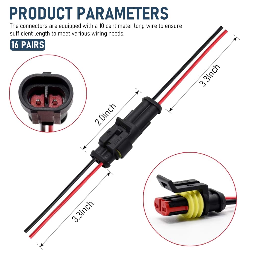 STHIRA Car Electrical Connector for Automotive Wiring with 2 Pin Waterproof Plug | 16 Pack