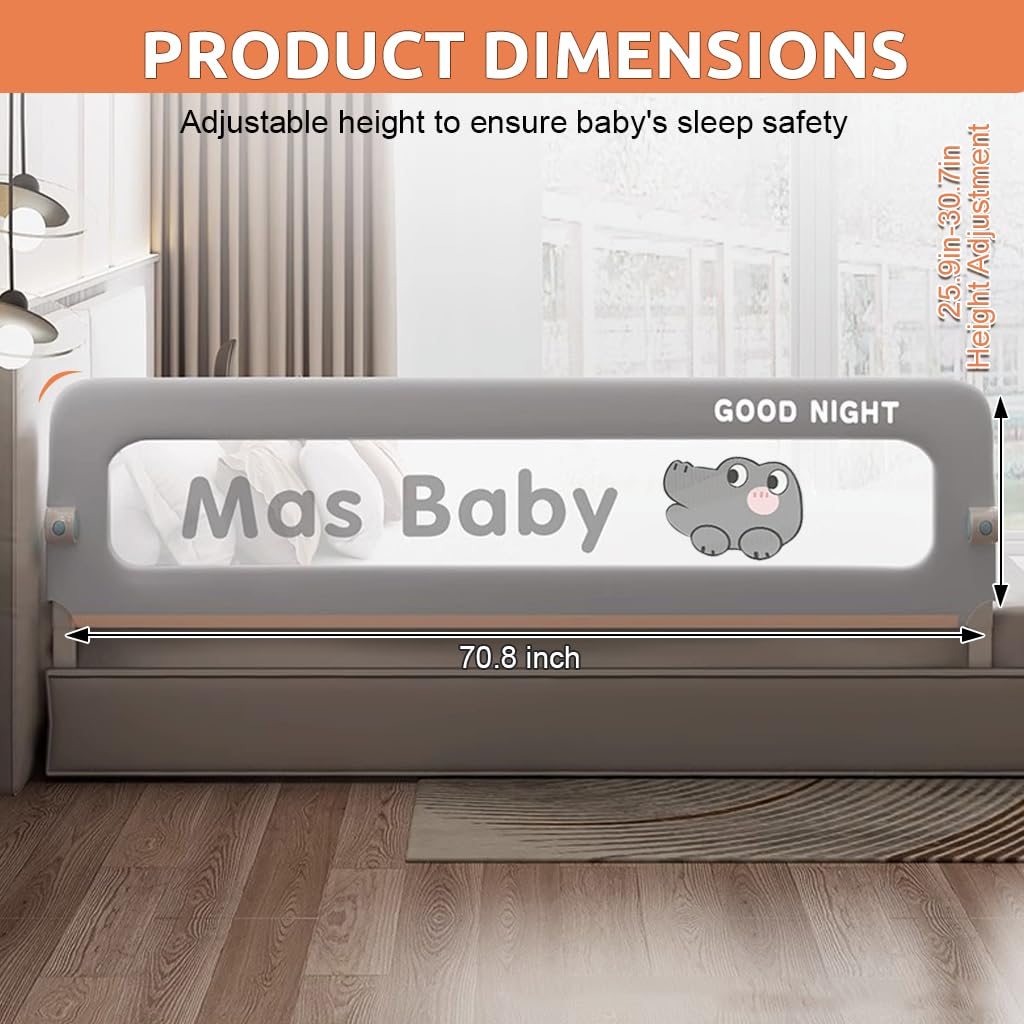 SNOWIE SOFT Baby Bed Guard for Safety and Comfort featuring Fold‑Down Rail | 70.8 in Adjustable Height
