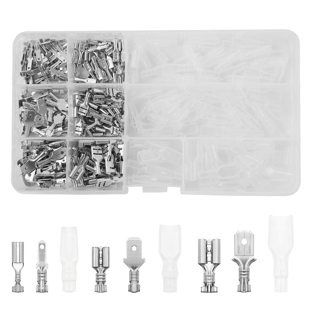 Serplex Terminal Connectors Kit for Automotive and Electrical Wiring 270 pcs | with 2.8mm 4.8mm 6.3mm Male and Female Spade Crimp Terminals and Insulating Sleeves