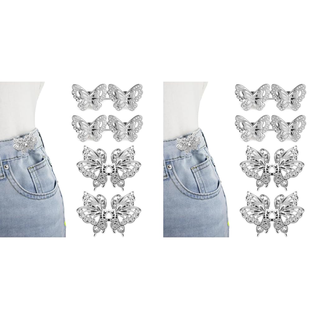 ZIBUYU Adjustable Jeans Button Pins for Waist Adjusting with Butterfly Ornament | 4 Pairs
