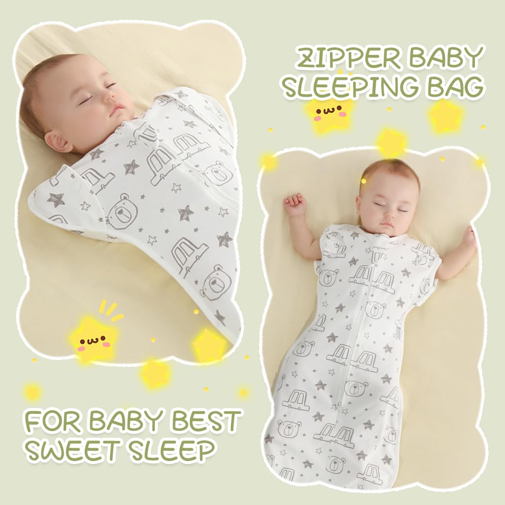 SNOWIE SOFT Baby Swaddles for Newborns, 100% Cotton Baby Swaddle Wrap for Newborns Arms Up Baby Sleeping Blanket Zipping Baby Sleeping Bag Newborn Sleep Sacks for Startle Reflex for Baby 0-6 Months