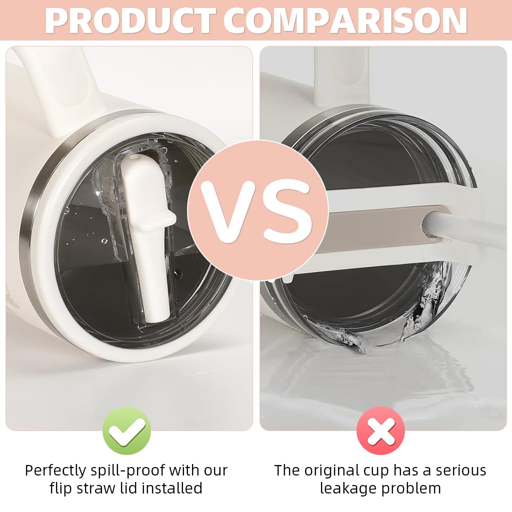 HASTHIP Flip Straw Lid Replacement for 40oz Stanley Cup with Leak Proof Seal and BPA Free Plastic | 2 Pack Reusable Tumbler Cover