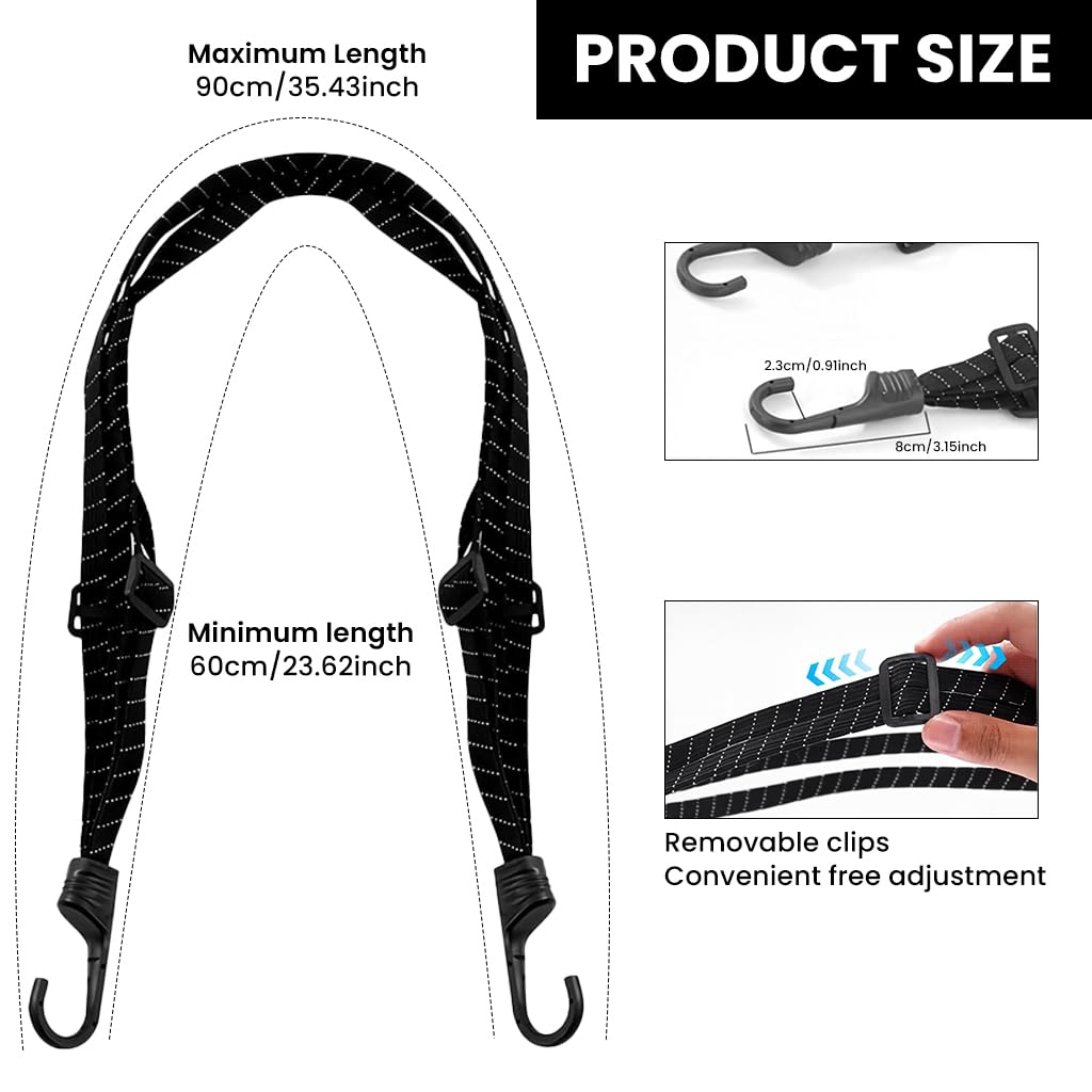 STHIRA Bungee Cord for Motorcycle and Bicycle Luggage with Reinforced Hook 90cm | 2 Piece Set