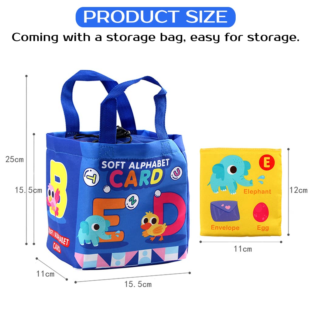 ELEPHANTBOAT® 26Pcs Washable Non-Toxic Double Side Soft English Alphabet Flash Cards Cloth Books Early Learning Bath Toys with Storage Bag for New Born Baby & 6-12 Months Toodler