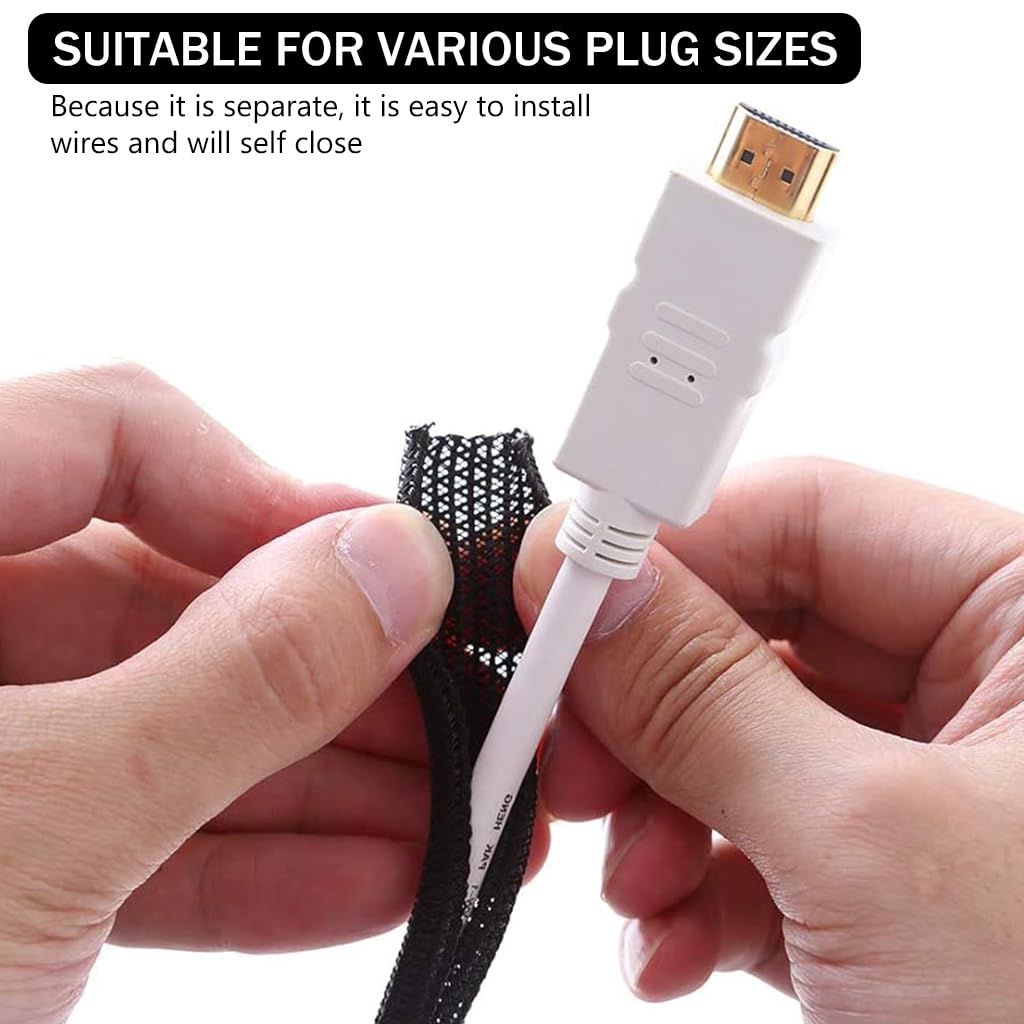 Supvox Cable Protector for USB and Power Cords featuring Split Sleeving 6.6ft Black | 2PCS