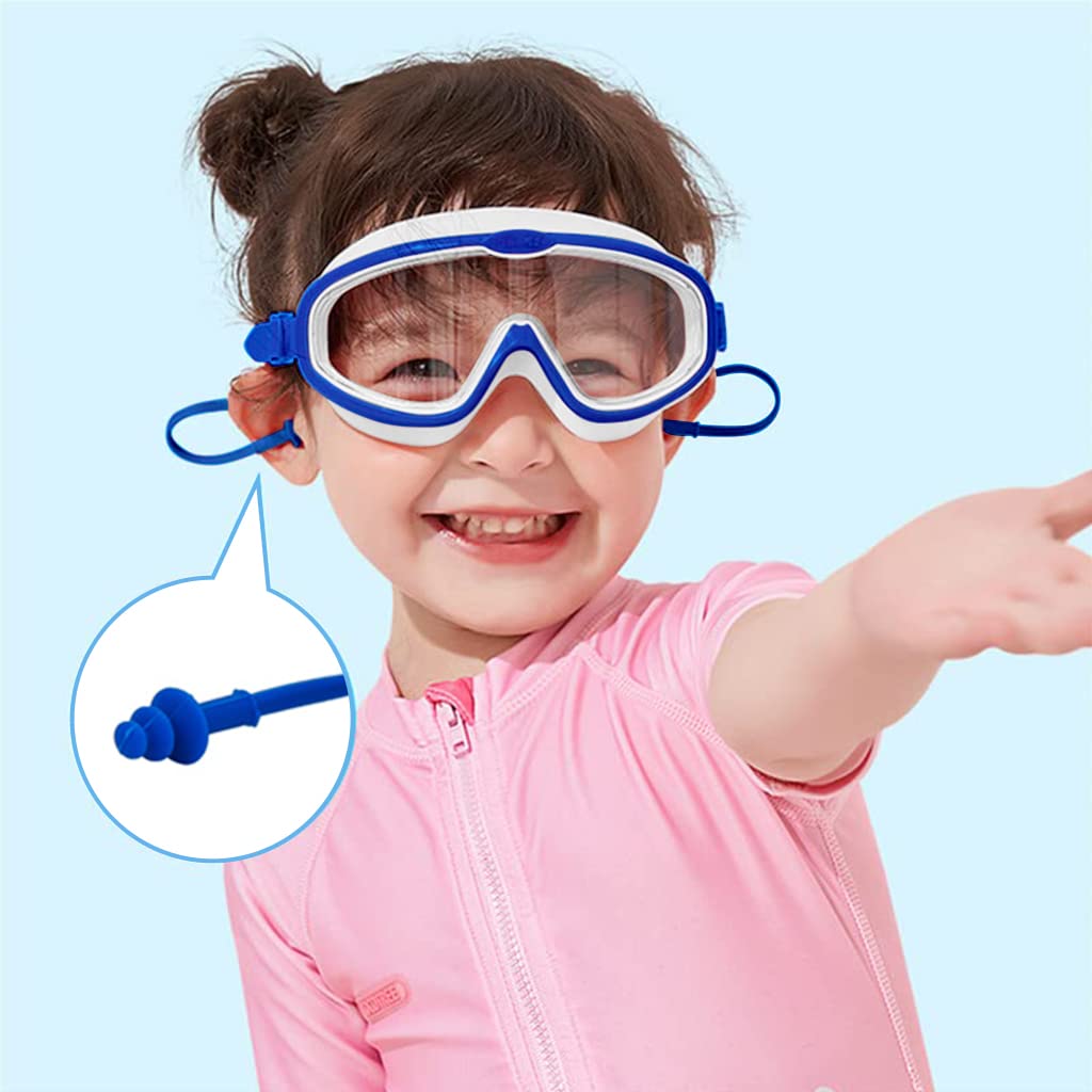 Proberos Swimming Goggles for Kids with Ear Plugs, Big Frame Leakproof Swimming Goggles for Children Kids, Professional Swim Goggles with Anti Fog and UV Protection for Boys Girls for Age 2-16(Blue)