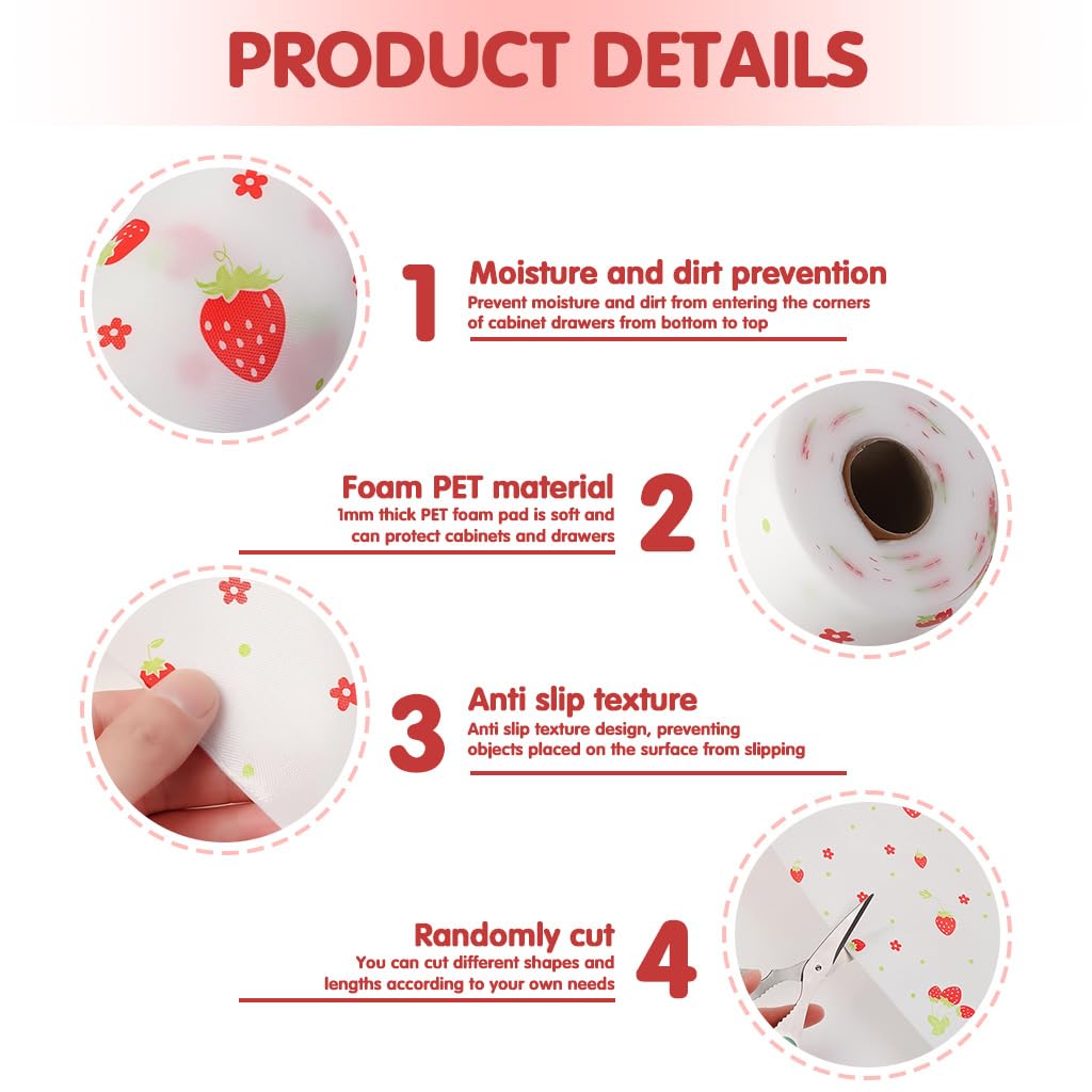 HASTHIP PET Cabinet Liner for Kitchen and Drawers featuring Trim to Fit Design 30x500cm | Rose Flower Waterproof Shelf Mat