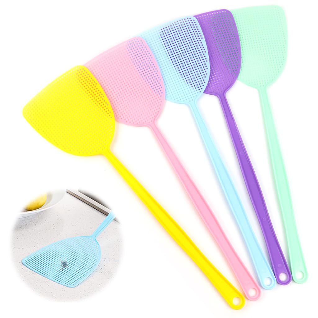 Supvox® 5Pcs Fly Swatters, Plastic 17.5'' Long Handle Fly Swatter, Strong Flexible Durable Grid Plastic Fly Swatter for Kitchen, Home