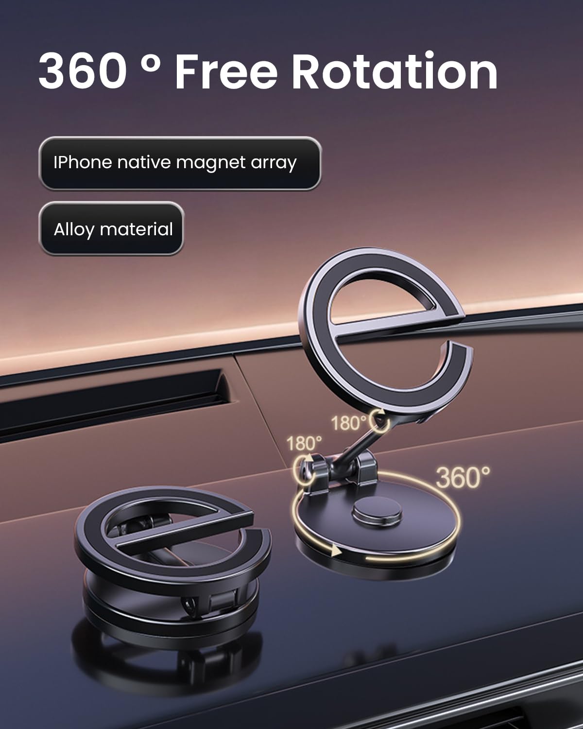 STHIRA Car Magnetic Mobile Holder for Dashboard with 40 N52 Magnets and 360° Rotation | Self-Adhesive Metal Design