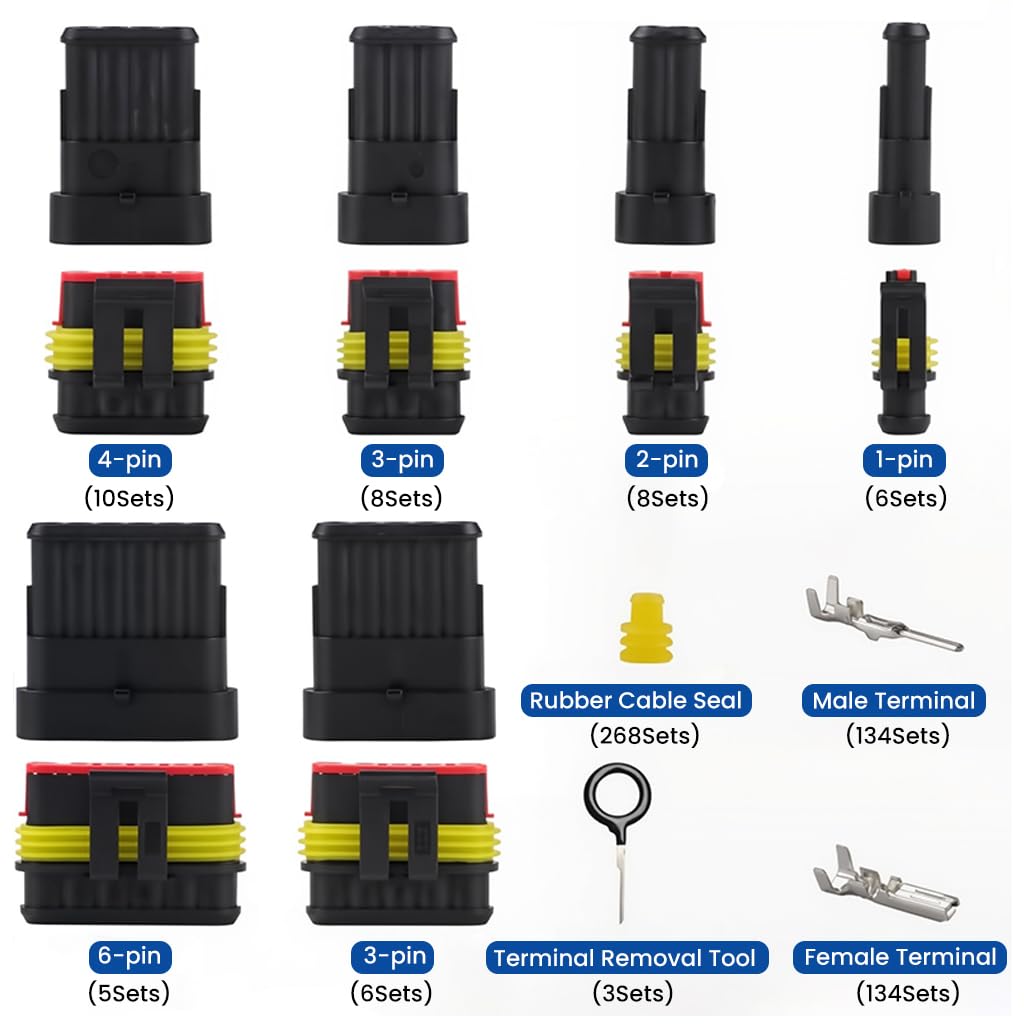 STHIRA Automotive Wire Connectors for Cars and Boats with Snap-On Mechanism | 711 Pcs 43 Sets