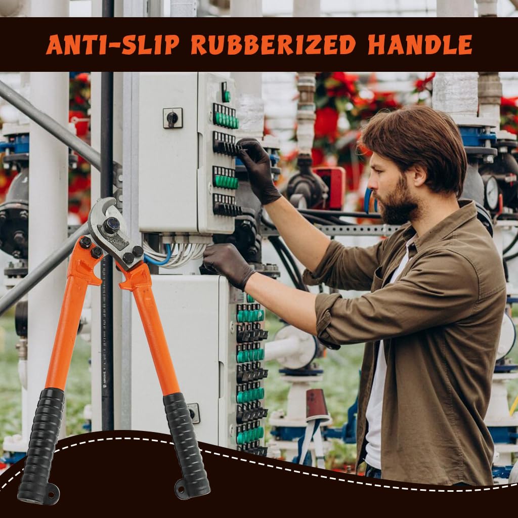 Serplex Cable Cutter for Soft and Hard Steel Wire featuring 14 in Long Handle and Anti Slip Grip