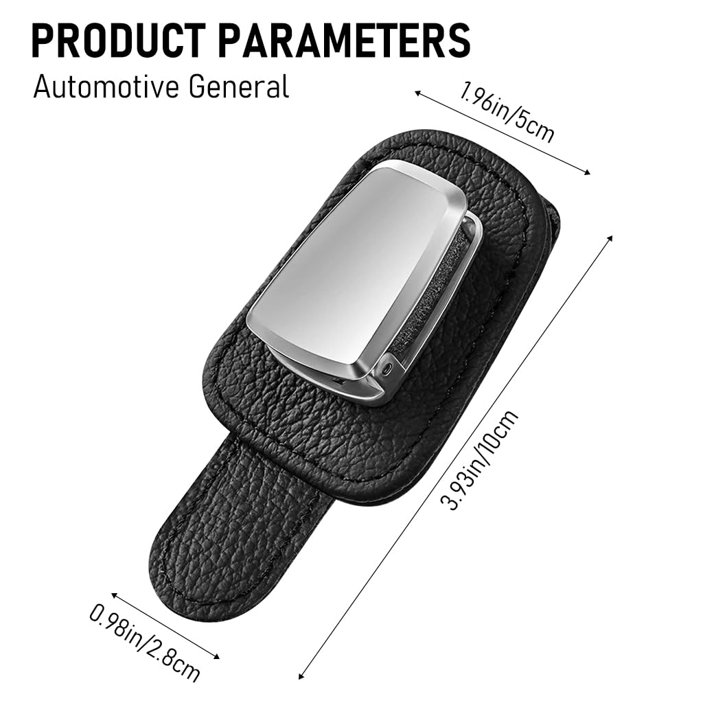 Car Sunglasses Holder for Sun Visor with Magnet Snap Closure and 4 x 1 x 1.77 in PU Leather Clip