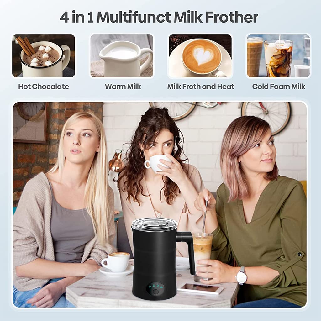 HASTHIP Electric Milk Frother for Coffee 350ML 4 in 1 Coffee Machine with Milk Frother Electric Foam Maker 400W Automatic Milk Shaker Mixer Machine Hot & Cold Frothing Milk Heater Electric Foamer