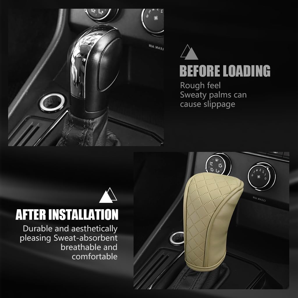 STHIRA Car Gear Knob Cover for Smooth Grip and Universal Fit with Beige PU Leather | Protects Against Scratches