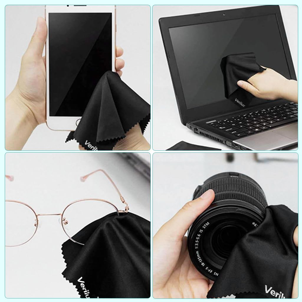 Verilux Microfiber Cleaning Cloths 12PCS 5.9 x 7 in for Glasses and Screens | Machine Washable