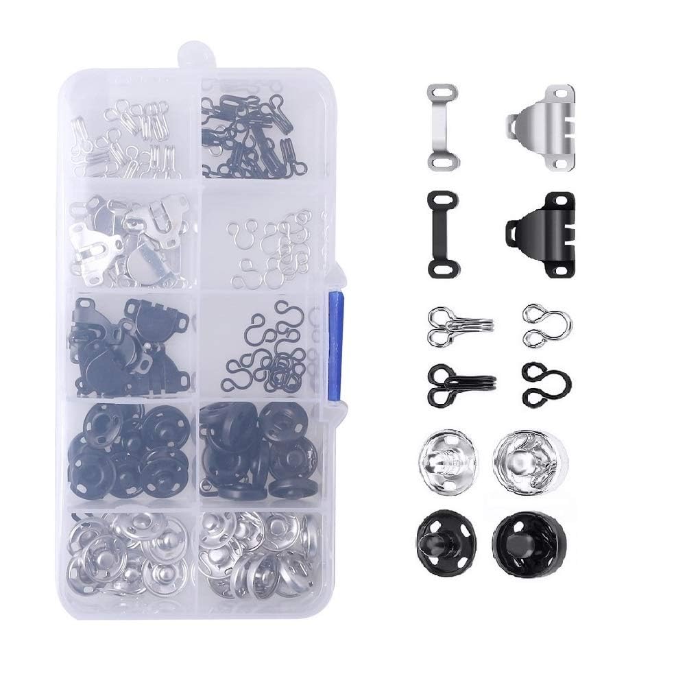 HASTHIP® 50 Sets Stainless Steel Eye Sewing Hook Sewing Button Kits, 3 Styles Sewing Buttons Kits for Garment Closures, Skirts Closures, Shirt Closure, Pants Closure