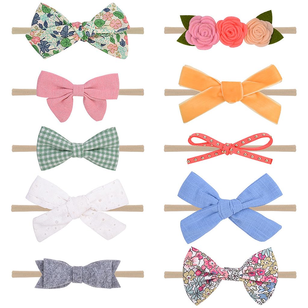 PALAY® 10pcs Bow Hair Bands for Baby Girls, Cute Baby Hair Band for Baby Girl Boy, Hair Bows Headbands Hair Bands for Kids, Nylon Babies Hairband for Girls Newborn Infant Toddlers