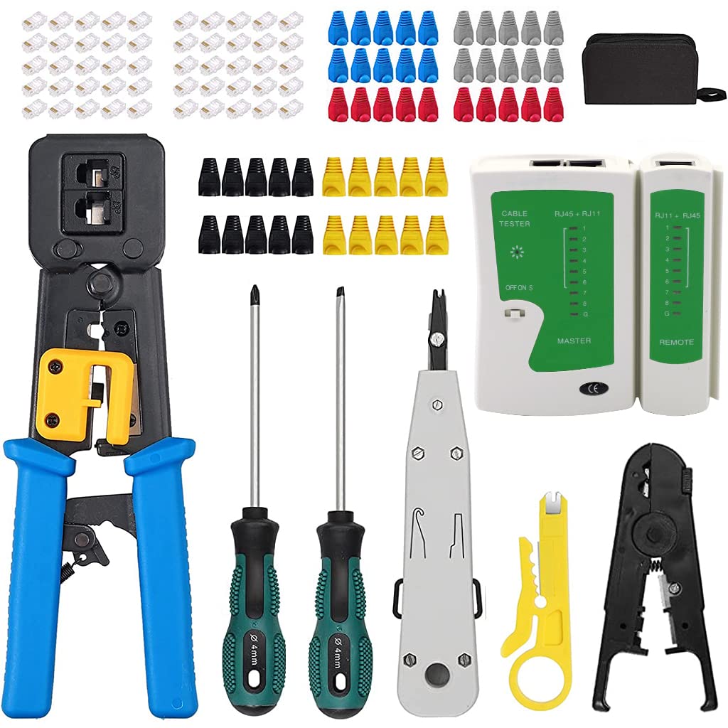 Serplex RJ45 Crimping Tool Kit for Cat6 Cat5e Network Setup with 50 Connectors and Tester