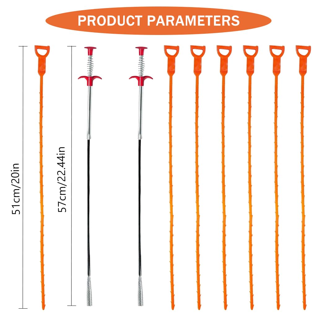 HASTHIP Drain Cleaner Sticks for Sink and Shower Clogs with 23.6 in Tools | Flexible Barb Design