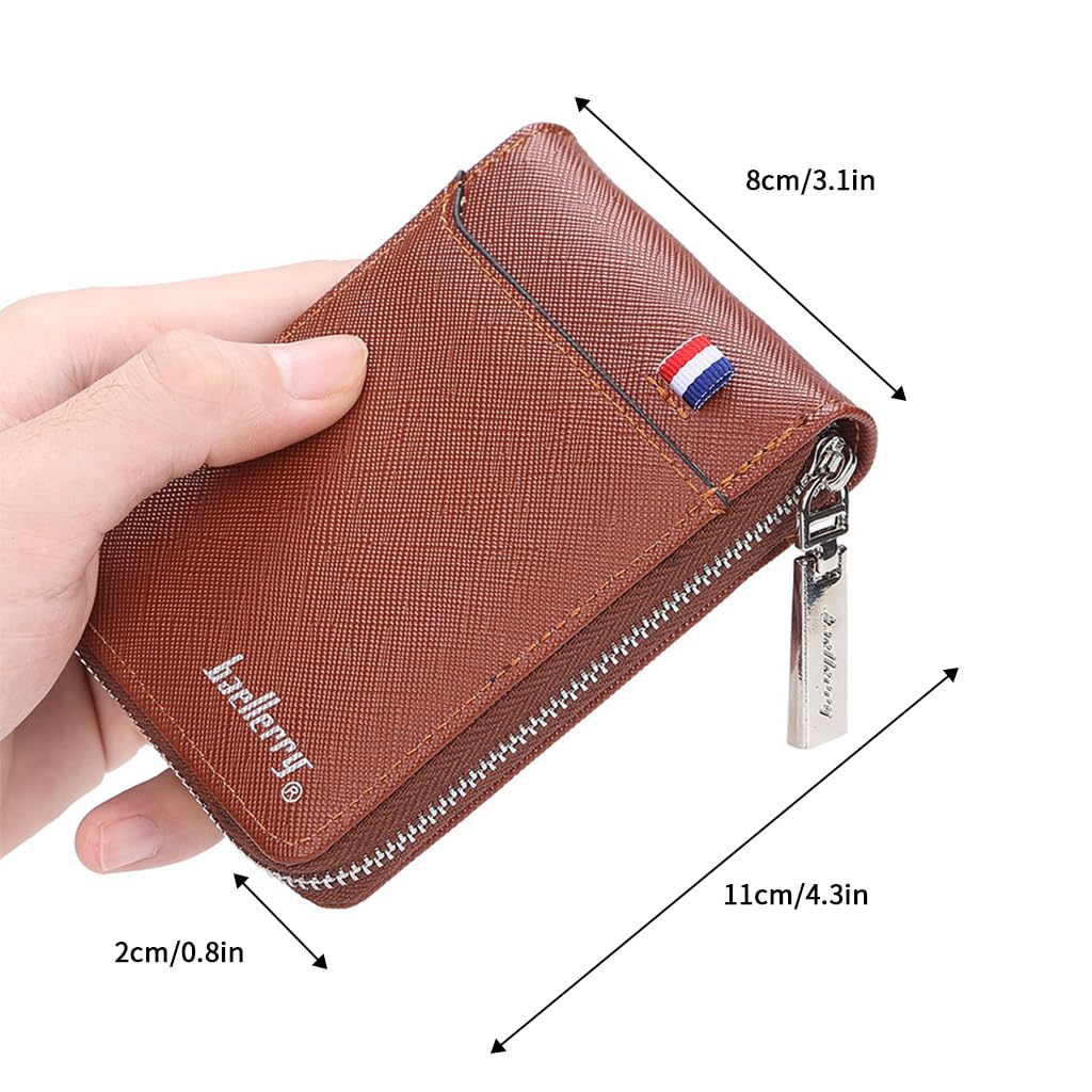ZIBUYU Card Wallet for Women and Men with 9 Card Slots and ID Window | Brown PU Leather
