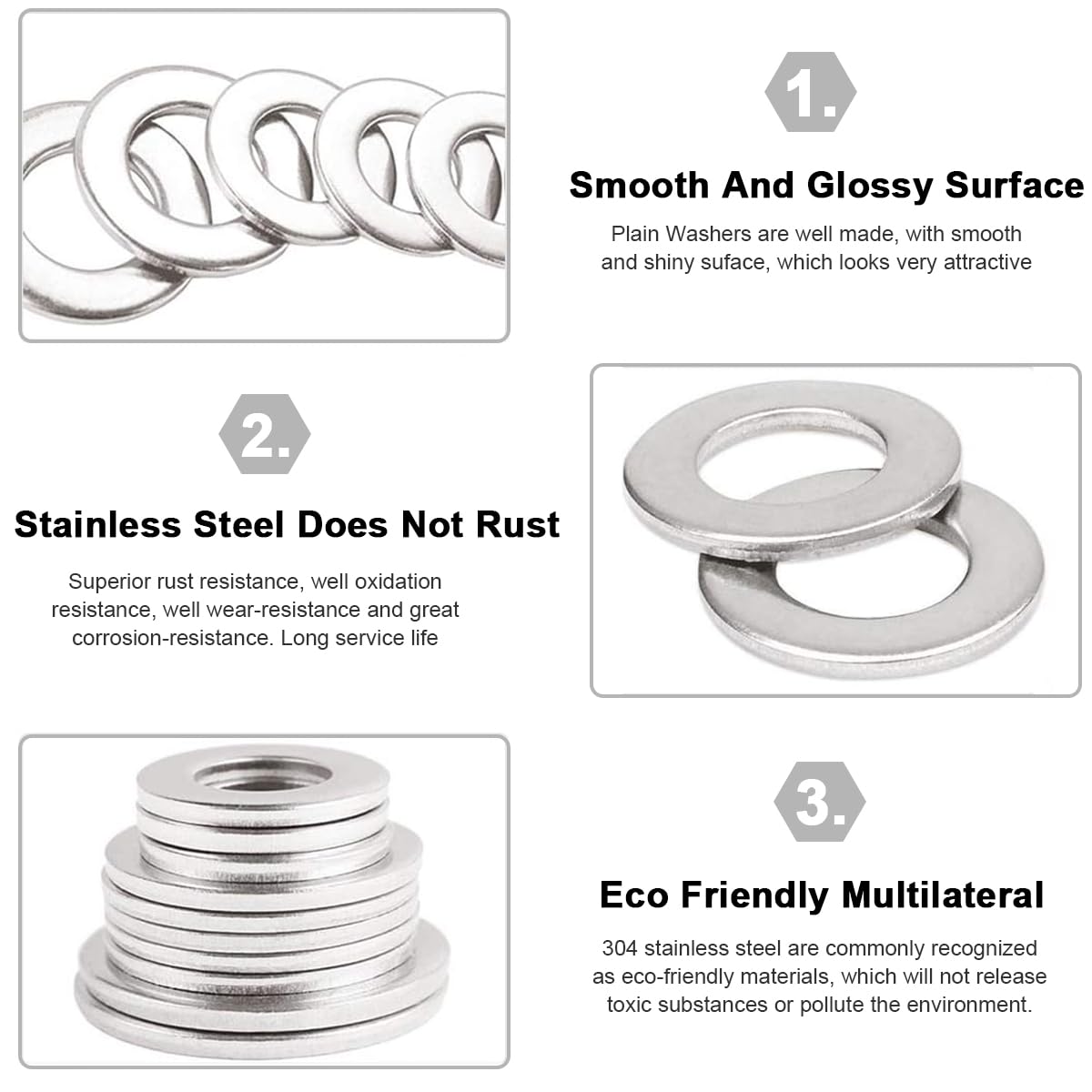 Serplex Stainless Steel Flat Washers Set for Screws and Bolts 360PCS M2 to M10 | DIY Repair