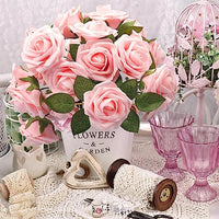 HASTHIP® 25pcs Roses Artificial Flowers Box Set, Foam Pink Fake Roses with Stems for DIY Wedding Bouquets Centerpieces Arrangements Party Baby Shower Home Decorations