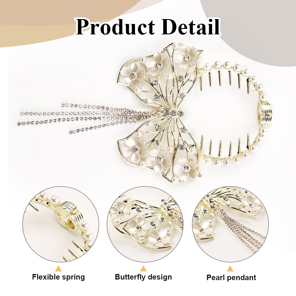 ZIBUYU Bow Hair Clips for Women featuring Pearl Rhinestone Tassel and Floral Design | Elegant Accessory for Weddings and Daily Styling