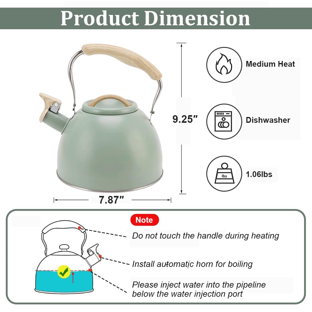 Supvox® Tea Pot 3L Stainless Steel Hot Kitchen Watter Kettle High Pitch Whistle Kettle on Stove/Induction Cooker, Tea Kettle Anti Scald Handle Coffee Tea Pot for Kitchen Camping, RV