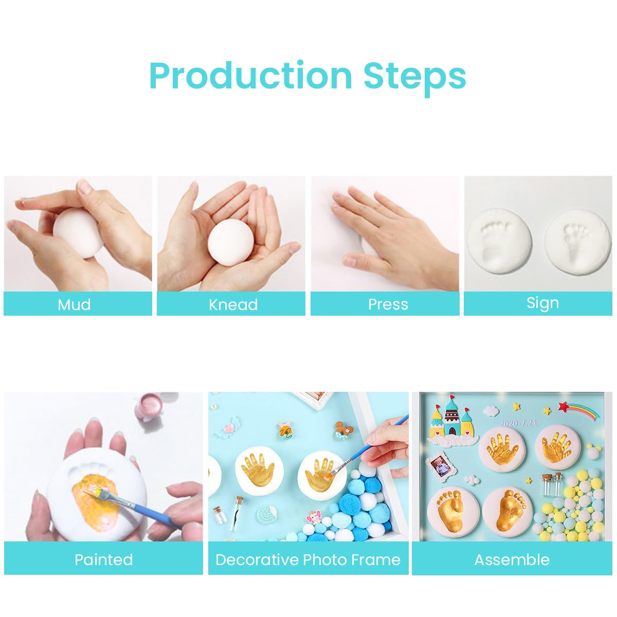 PATPAT® Casting Kit for Baby Newborn Baby Hand Print and Footprint Kit, Baby Hand and Foot Casting Kit Printing Kit with Frame Baby Shower Gifts for Girls Boys Birthday Decoration for Baby-Blue