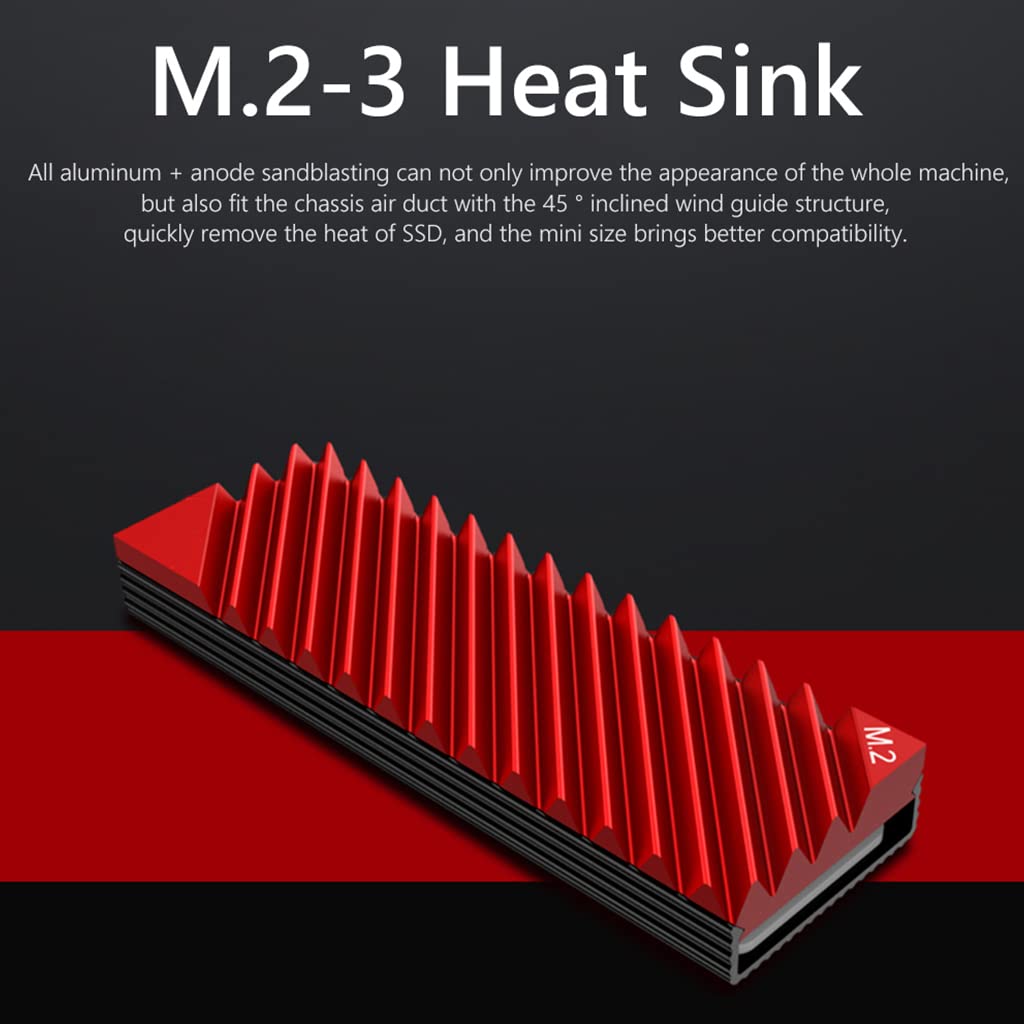 ZORBES® Heat Dissipation Radiator Aluminum Alloy Heat Sink Thermal Cooling Pads for M.2 2280 SSD Heat Sink for PC Computer-Red